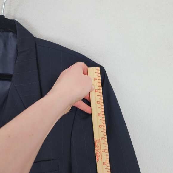 Albert Nipon Jacket Mens 46R Navy Blue Pinstripe Parisian Wool Blazer Suit Coat - Picture 9 of 16
